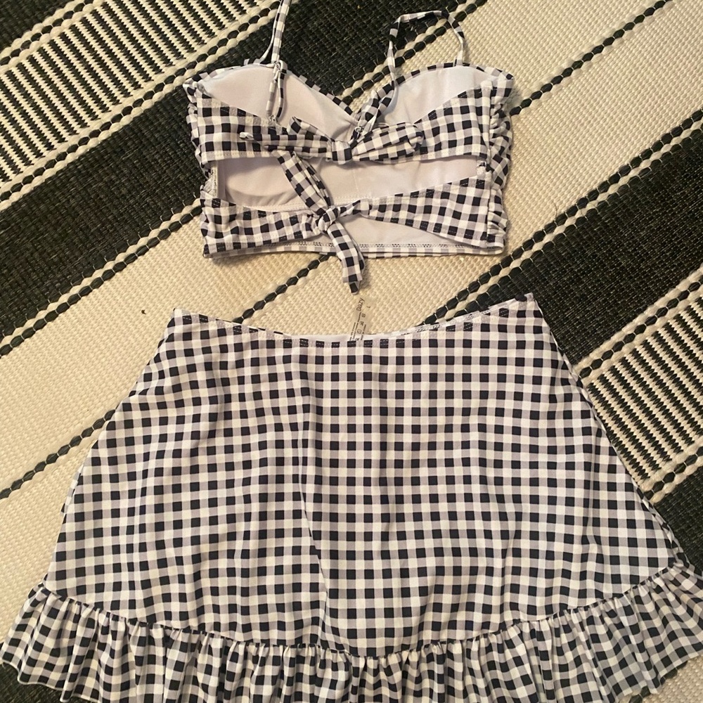 Black and White Gingham Top and Skirt Swimsuit set
